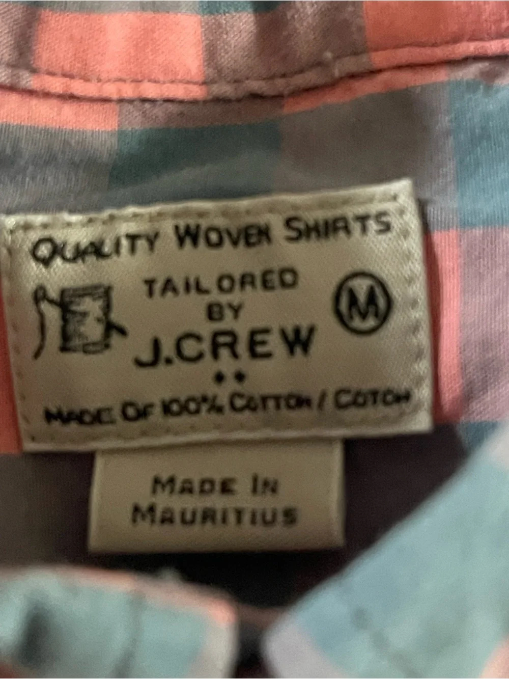 J. Crew Coral and Gray Check Button-Down Shirt basic Minimalist